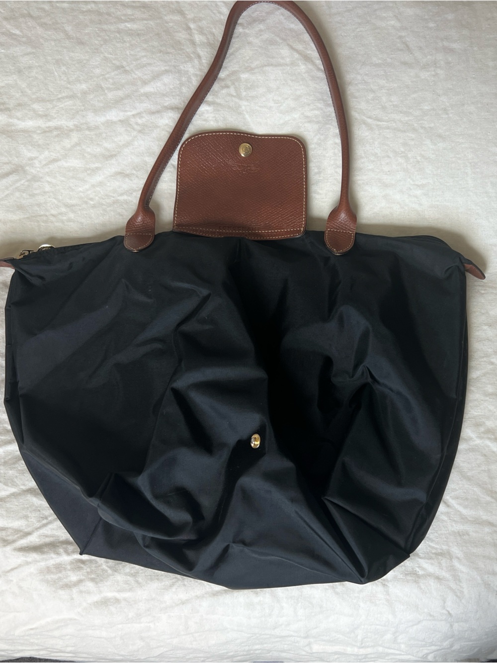 Black Nylon Tote with Brown Leather Handles - Picture 2 of 5